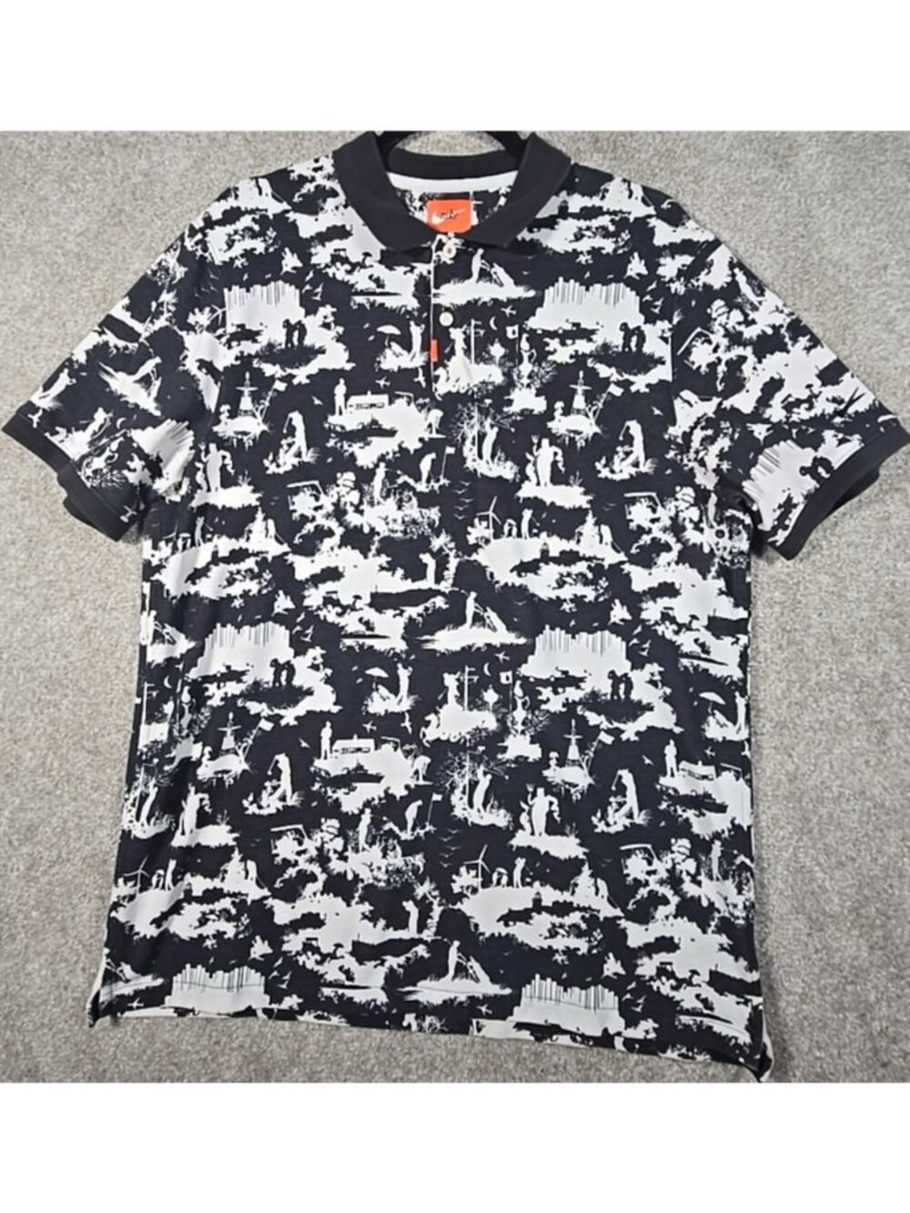Nike Dri-Fit Golf Polo Shirt British Open Toile All Over Print Black/White Men L